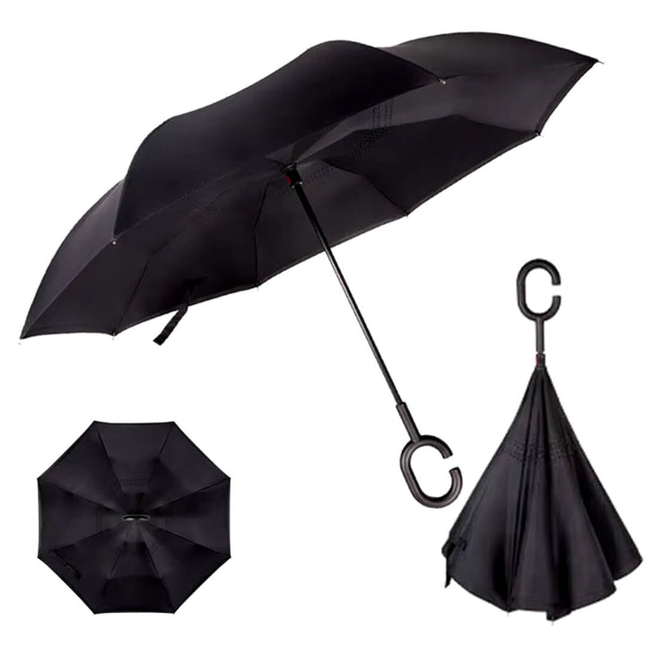 Windproof Reverse Double Layer C-Handle Umbrella (W104 x H80) Black