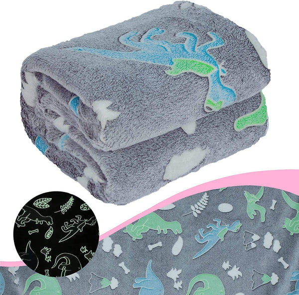 Dinosaurs Glow in the Dark Fleece Blanket - 170 x 200 cm