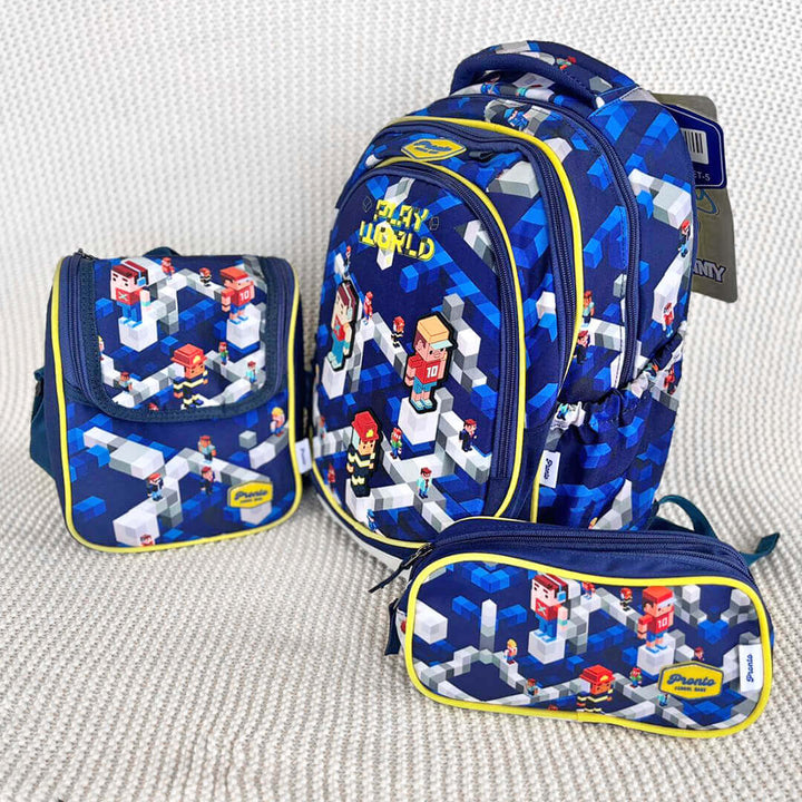 Roblox school bag set with compartments and side mesh pockets