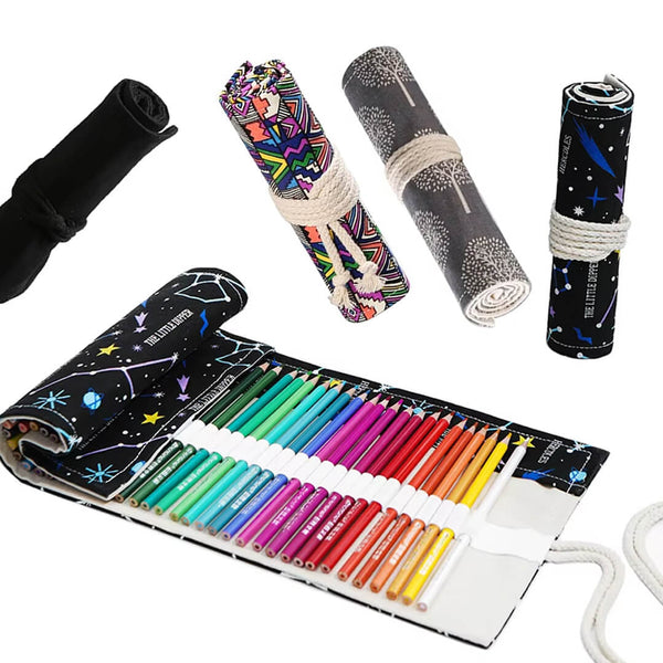 School roll-up pencil case with 24 colored pencils