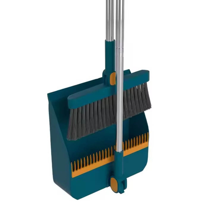 Broom and dustpan with 360° rotation for cleaning tight corners and edges