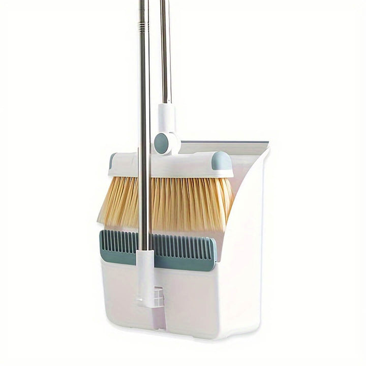 Cleaning tool set with broom and  folding dustpan , white and grey