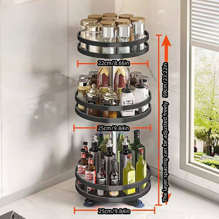 360° rotating metal kitchen organizer with 3-tier storage