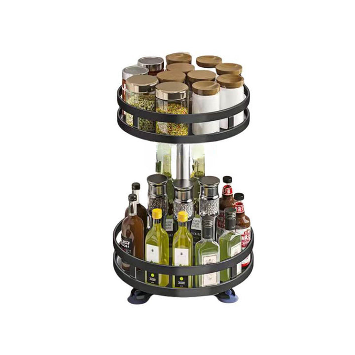 Space-saving black turntable rack for countertop or cabinet