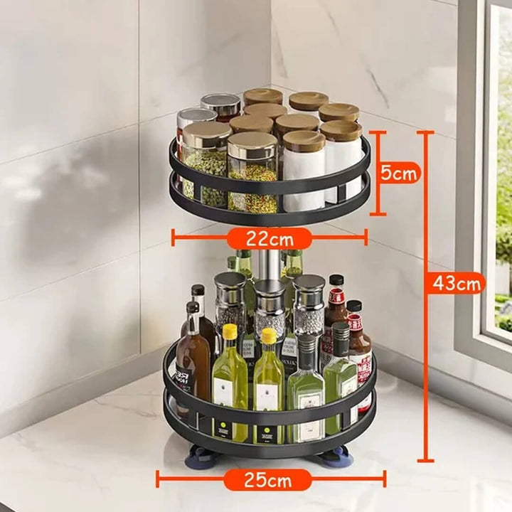 360° rotating metal kitchen organizer with 2-tier storage