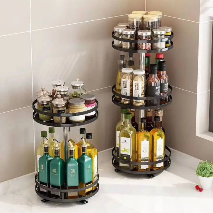 360° rotating black metal kitchen organizer