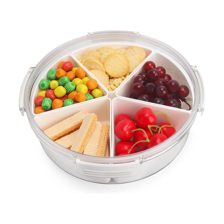 Round Plastic Divided Serving Tray with Lid - 5 compartments