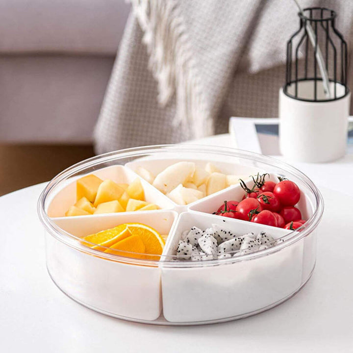 Round Plastic Divided Serving Tray with Lid - 5 compartments