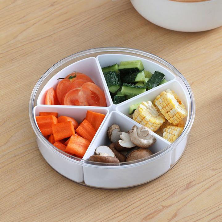 Round Plastic Divided Serving Tray with Lid - 5 compartments