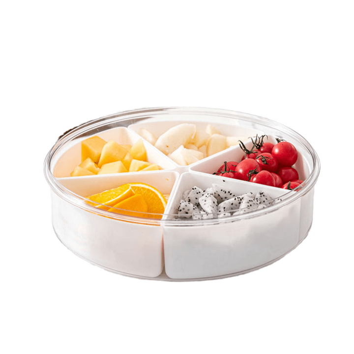 Round Plastic Divided Serving Tray with Lid - 5 compartments