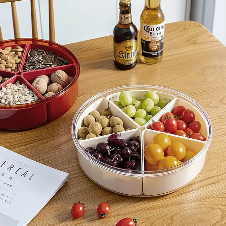 Round Plastic Divided Serving Tray with Lid - 5 compartments