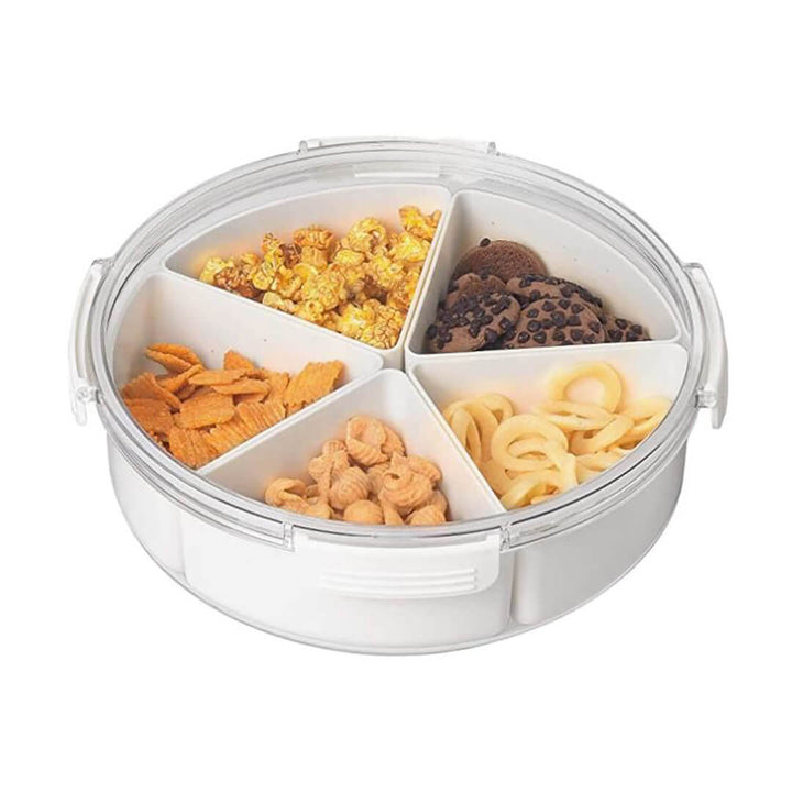Round Plastic Divided Serving Tray with Lid - 5 compartments