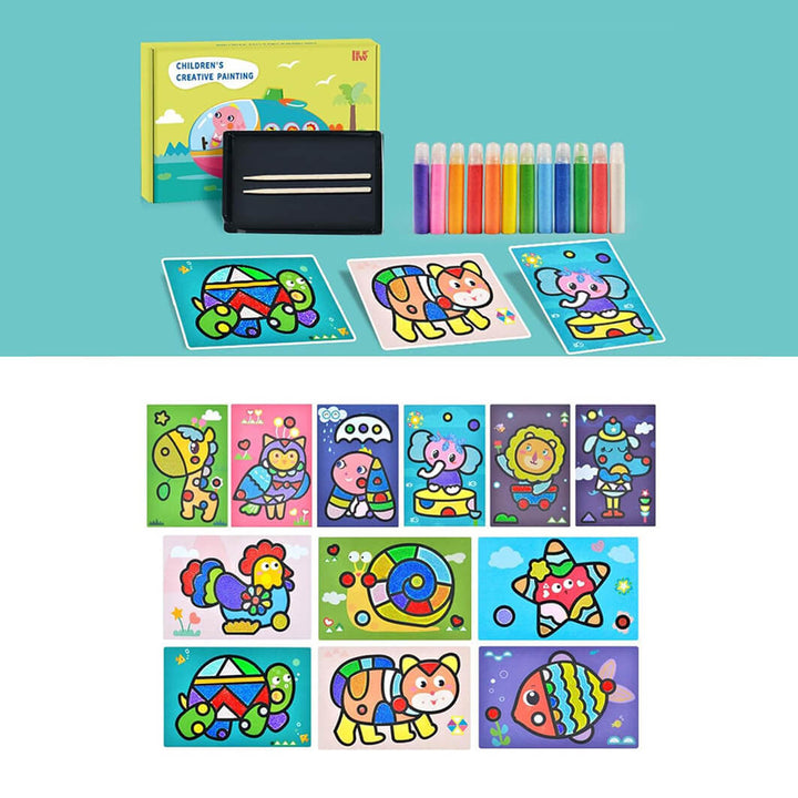 Sand Art Painting Set – 12 Sheets & 12 Bright Sand Colors