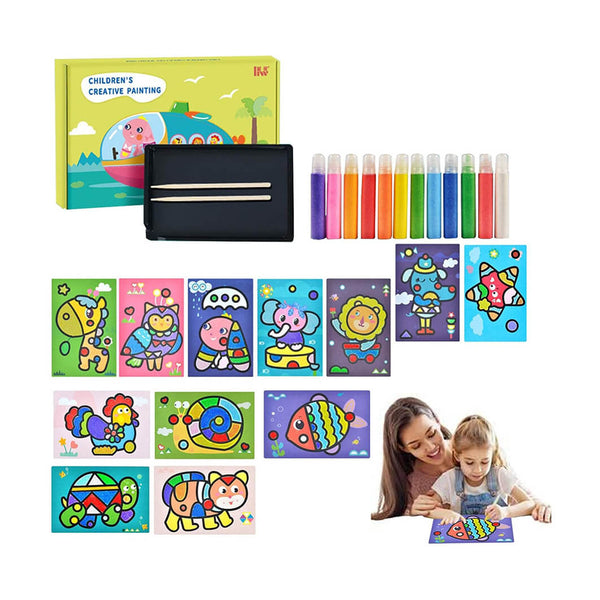 Sand Art Painting Set – 12 Sheets & 12 Bright Sand Colors