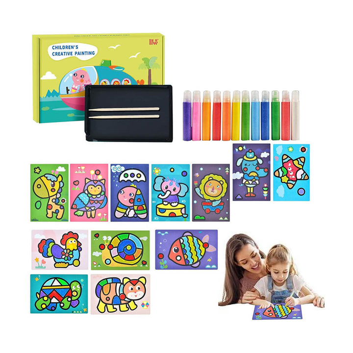 Sand Art Painting Set – 12 Sheets & 12 Bright Sand Colors