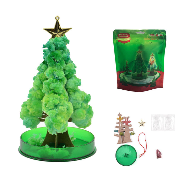 Mini Christmas tree crystal growth kit with decorations and solution