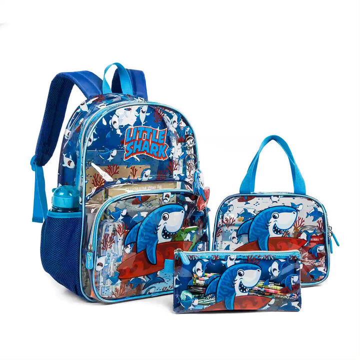 Transparent Backpack Set – Surfing Shark Design