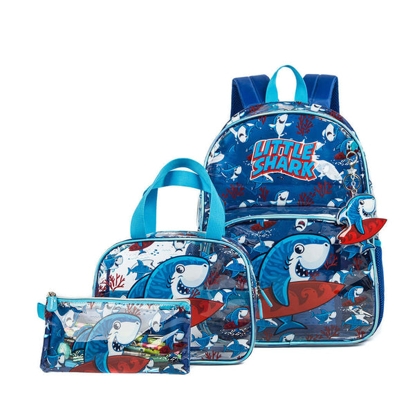 Transparent Backpack Set – Surfing Shark Design