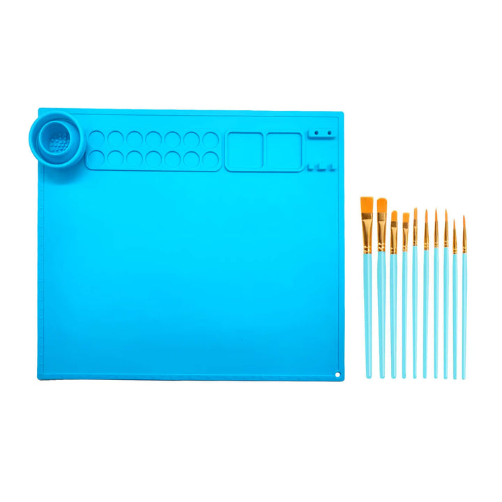 Silicone Washable Paint Mat with Brushes & Detachable Cup Blue