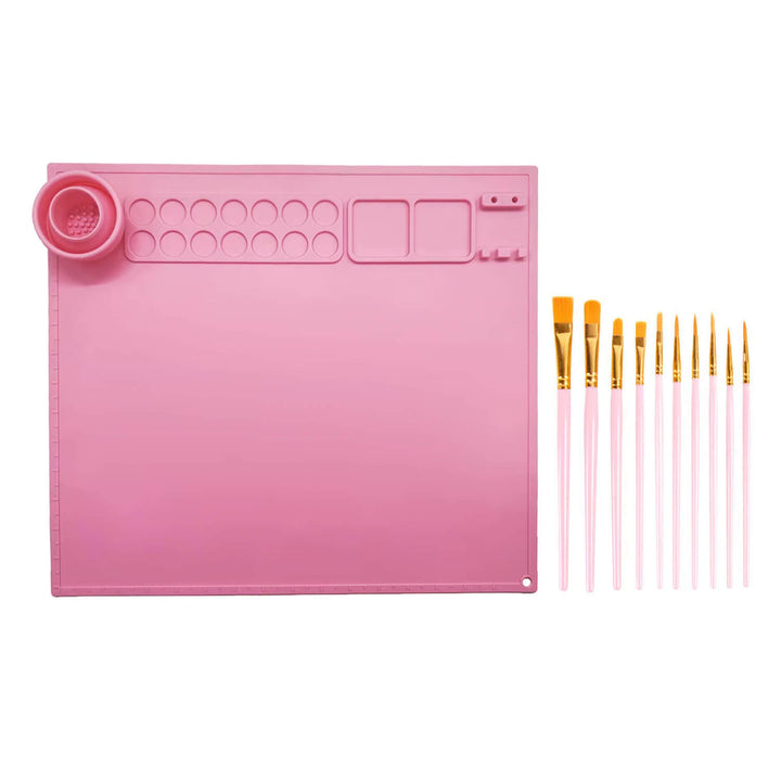 Silicone Washable Paint Mat with Brushes & Detachable Cup Pink