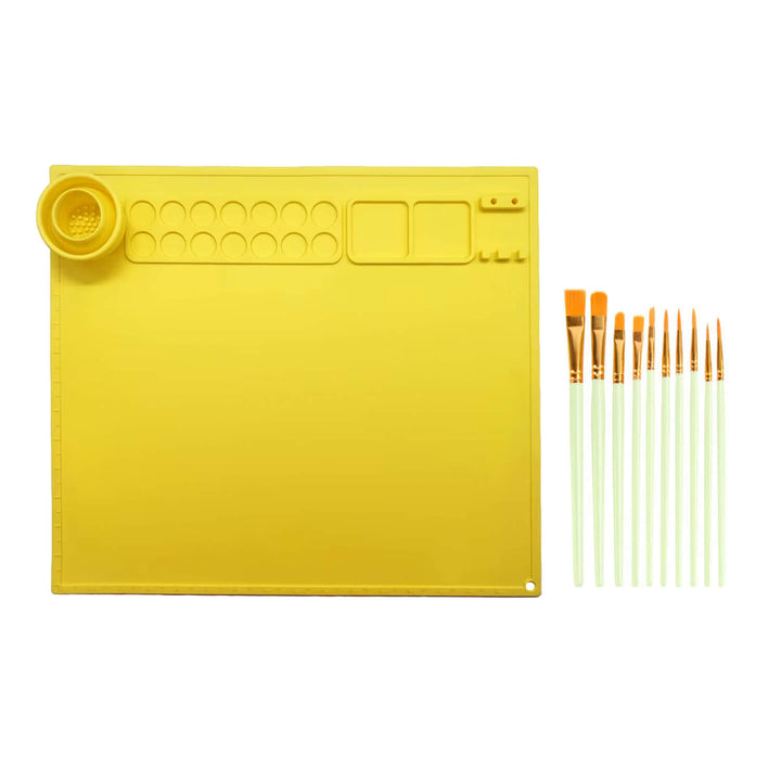 Silicone Washable Paint Mat with Brushes & Detachable Cup Yellow