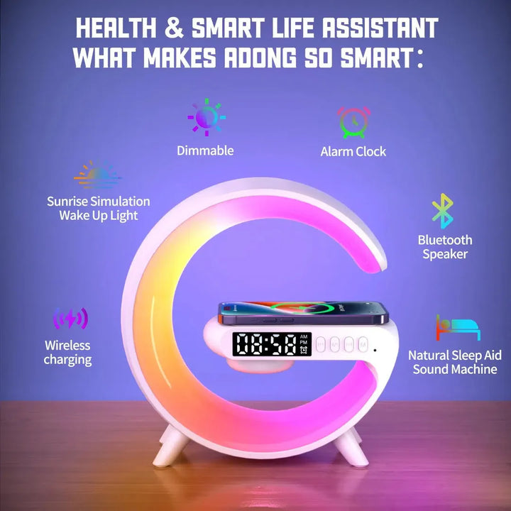 Smart G-shape Lamp with BT Music Speaker & Wireless Charger