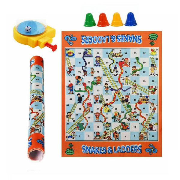 Roll-up snakes & ladders carpet game