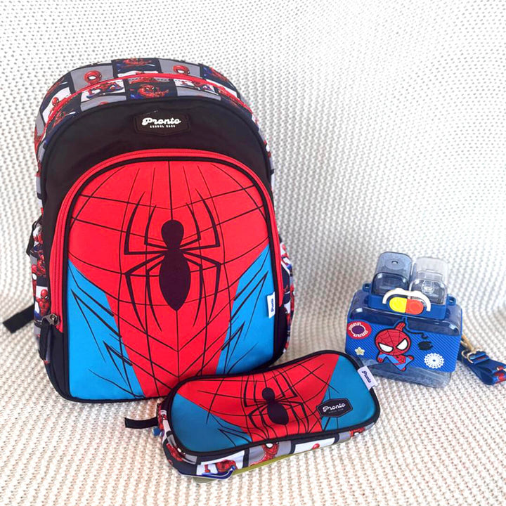 Spiderman-themed backpack with pencil case and a water bottle for KG1-KG3