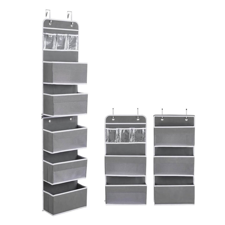 Hanging shelf organizer with transparent mesh front for visibility
