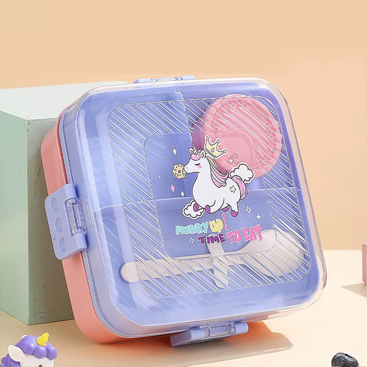 Unicorn lunch box for kids with 6 compartments and spoon