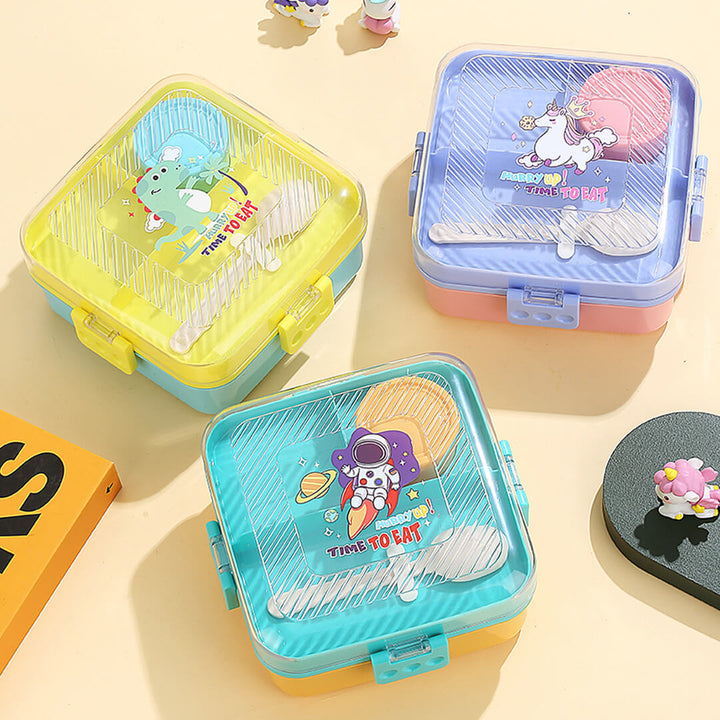 Eco-friendly lunch box for school with cute cartoon design and sauce cup