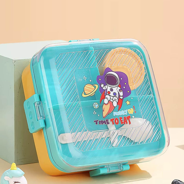 Square kids lunch box astronaut theme, BPA-free  
