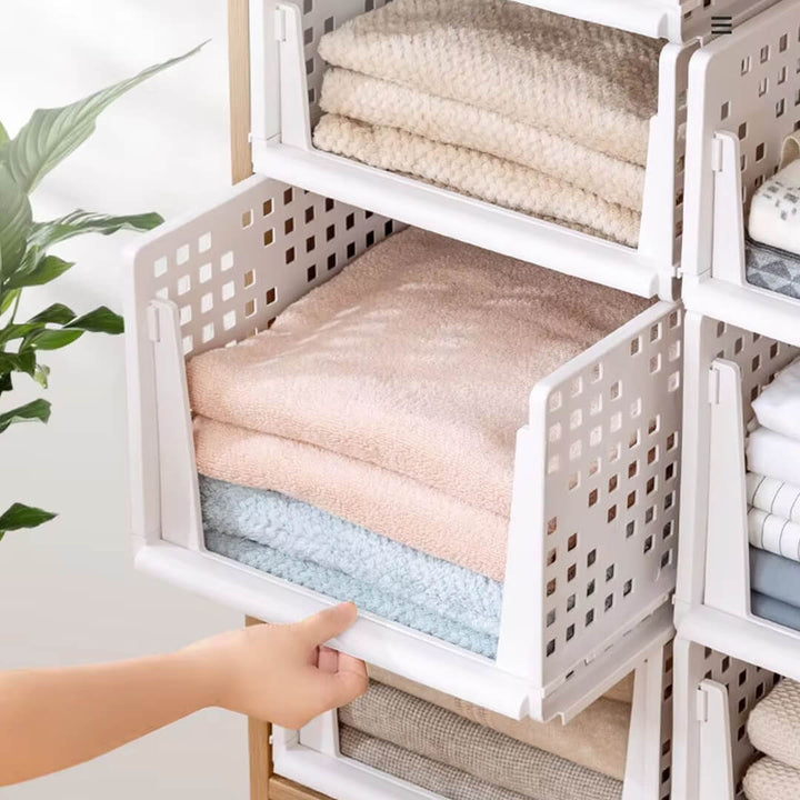 Foldable Stackable Drawer-Type Partition Storage Basket