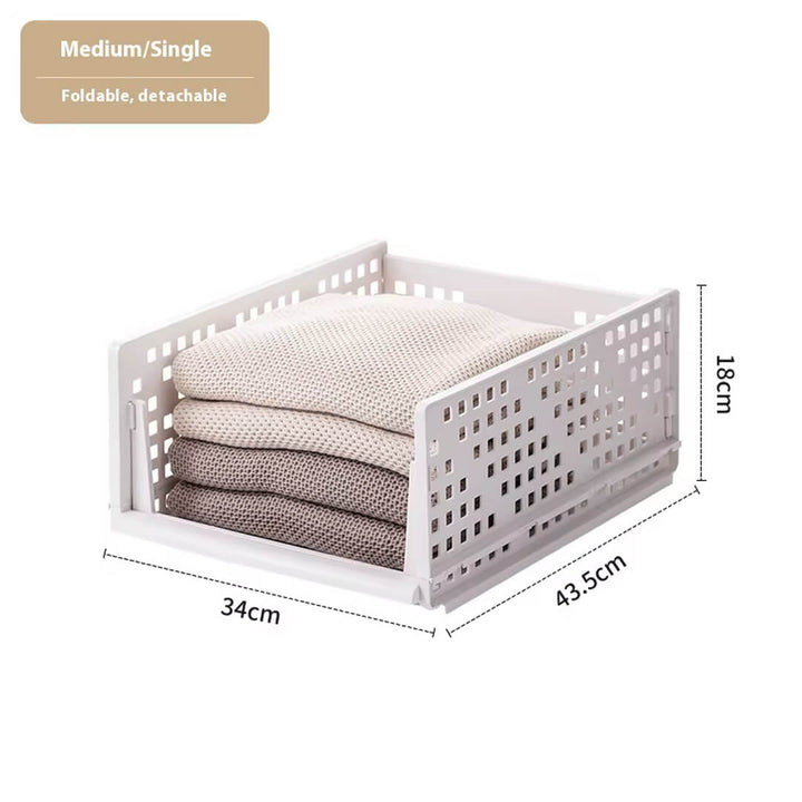 Foldable Stackable Drawer-Type Partition Storage Basket Medium (34W x 43.5L x 18H cm)