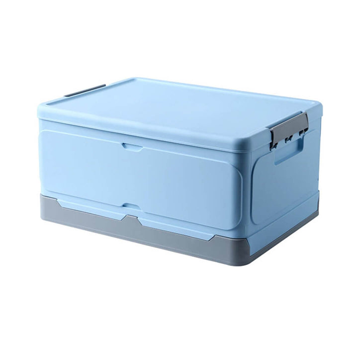 Blue plastic storage box with lid for toys, clothes, books, and accessories organization