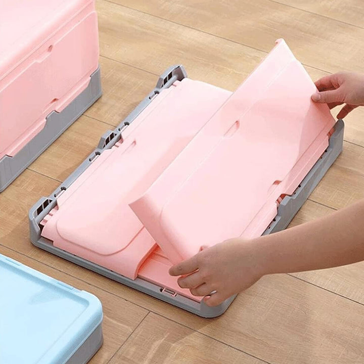 Foldable plastic storage box collapsed for space saving