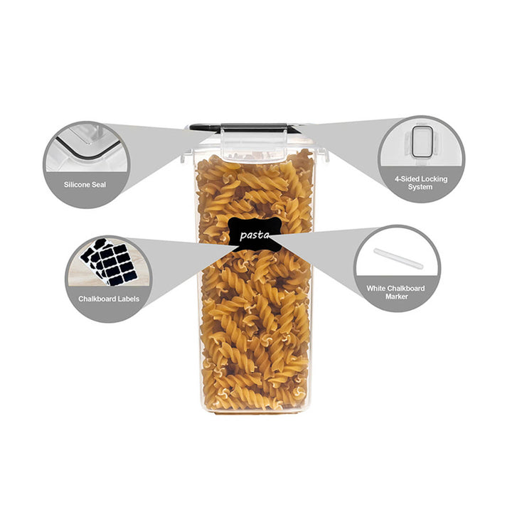BPA-free stackable food container set with labels and spoons