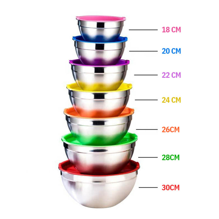 7Pcs Stainless Steel Salad Bowl Set With Lid - 18-30Cm