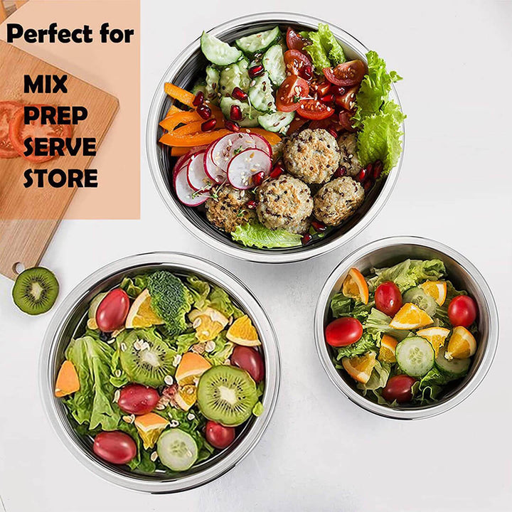 7Pcs Stainless Steel Salad Bowl Set With Lid - 18-30Cm