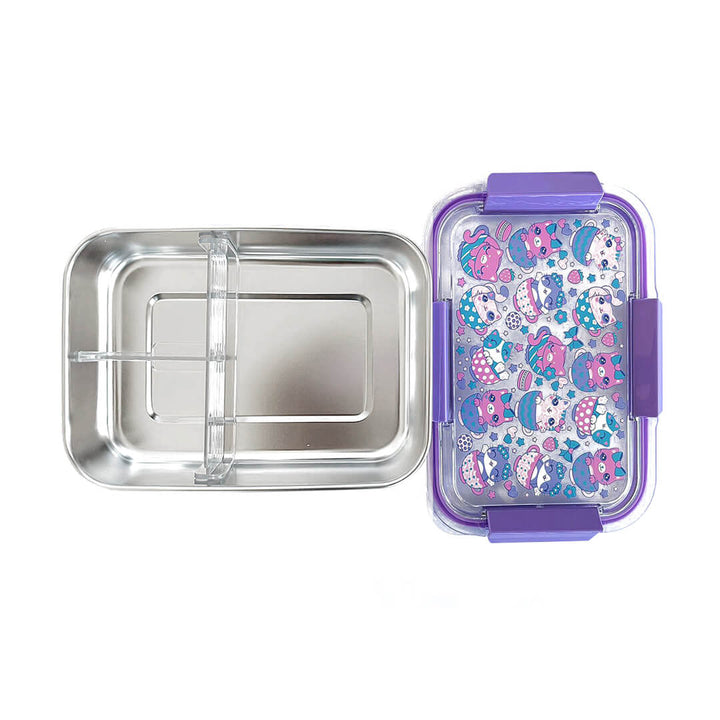Stainless Steel 3-Compartment Lunch Box - Unicorn & Candies - BPA-Free