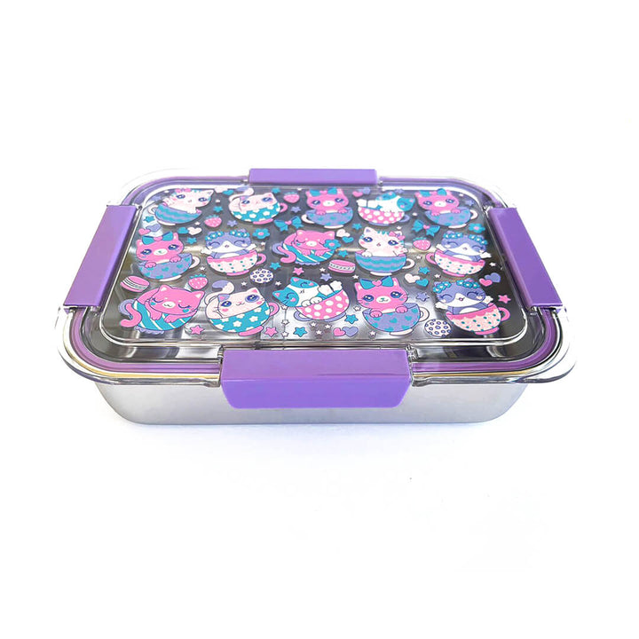 Stainless Steel 3-Compartment Lunch Box - Unicorn & Candies - BPA-Free