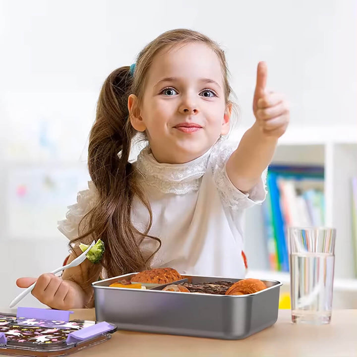 Stainless Steel 3-Compartment Lunch Box - Unicorn & Candies - BPA-Free