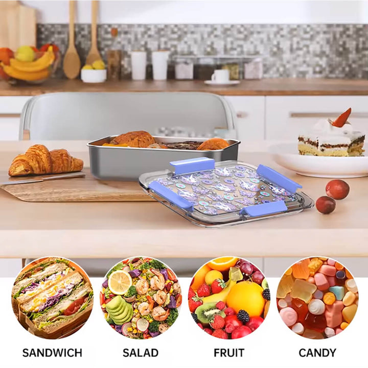 Stainless Steel 3-Compartment Lunch Box - Unicorn & Candies - BPA-Free
