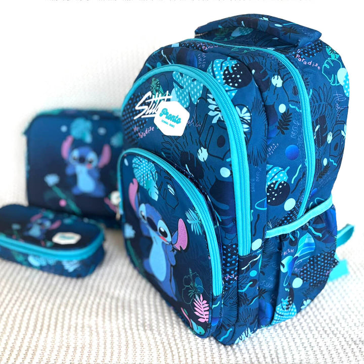 Fun Stitch school bag set with matching lunch and pencil cases