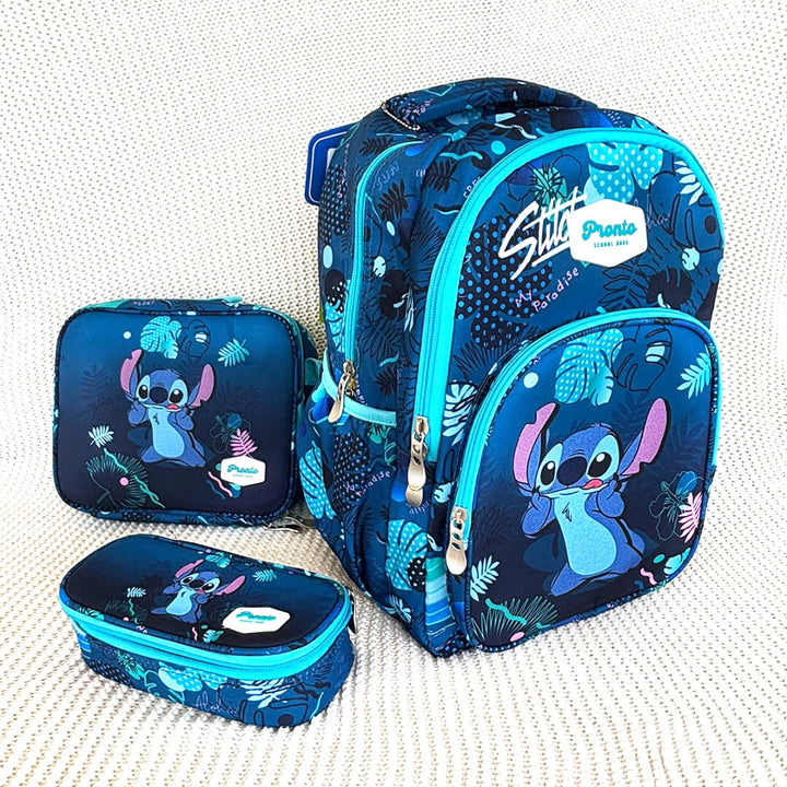 Blue Stitch-themed school bag set for kids in Grades 1 to 4