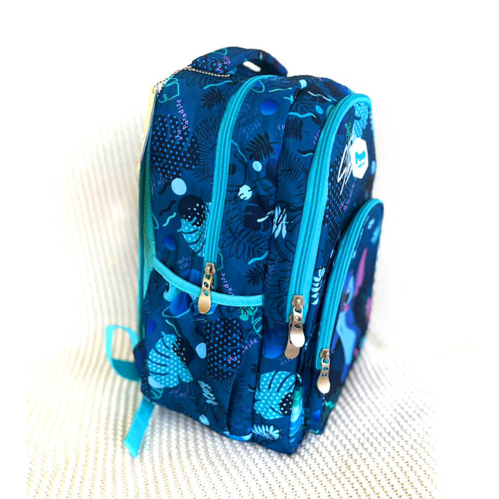 Fun Stitch school bag set with matching lunch and pencil cases, side angle