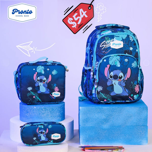 Blue Stitch backpack set with lunch bag and pencil case for grade 1-4
