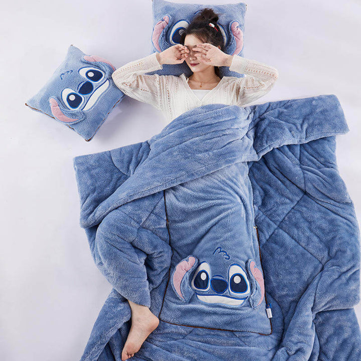2-in-1 Stitch Travel Blanket that Folds Into a Zippered Pillow