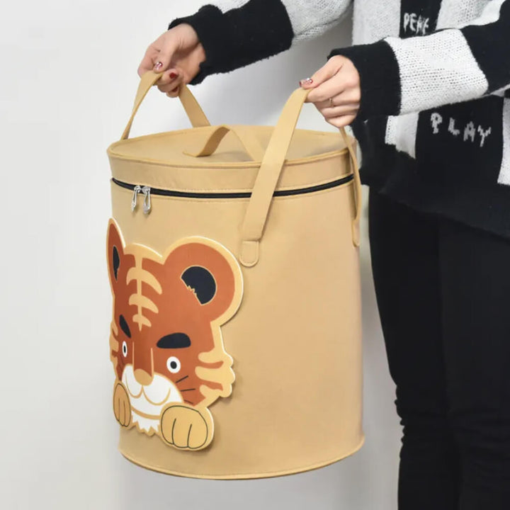 Felt Toy Storage Hamper with Zipper Closure