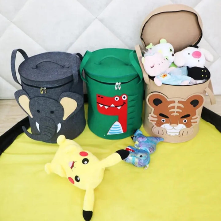 Felt Toy Storage Hamper with Zipper Closure